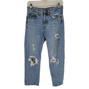 Levis womens 27 blue medium wash wedgie straight button fly distressed jeans